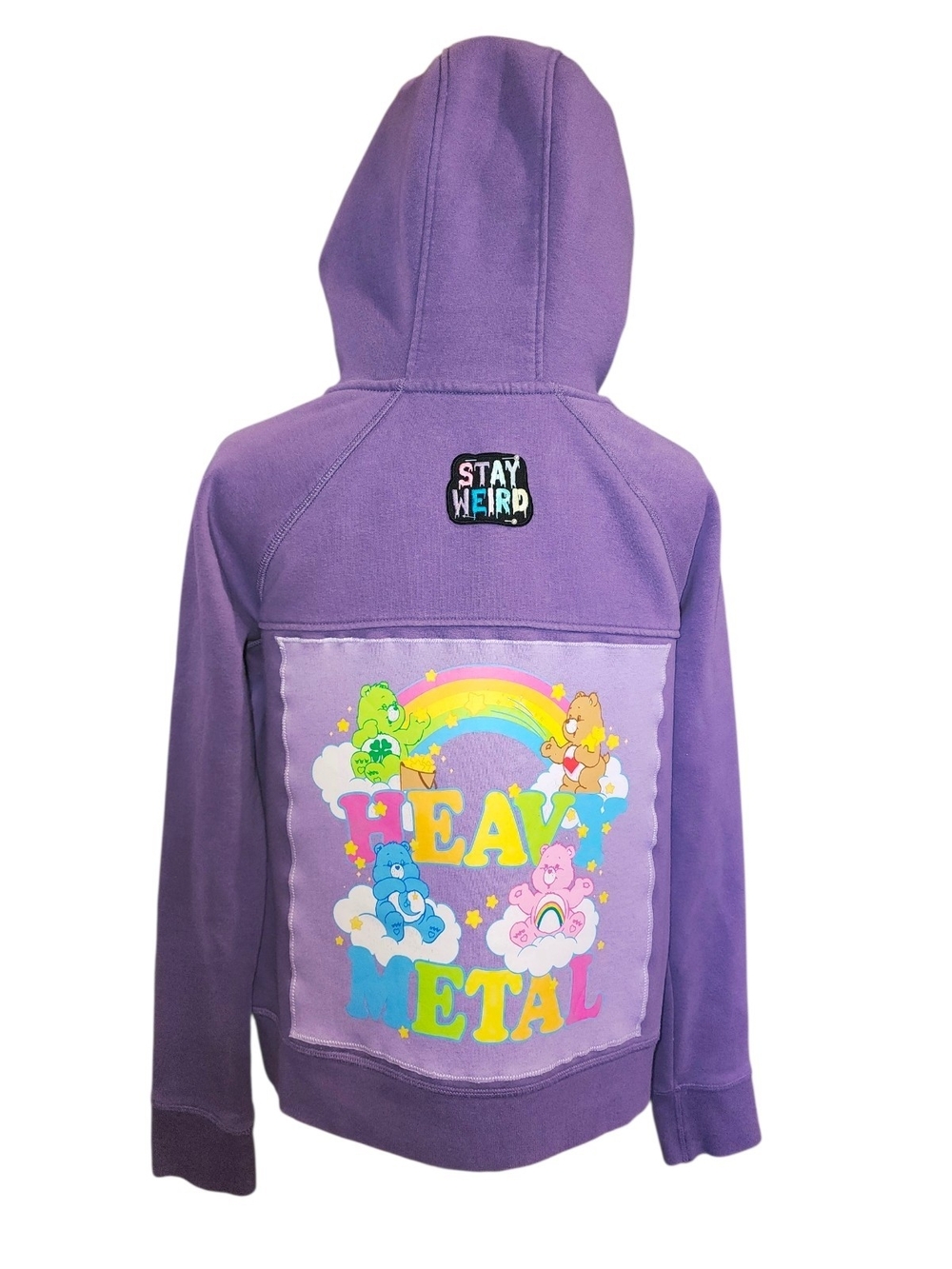 OOAK Purple LOLE Ruffle Hood Rainbow Care Bears Graphic Plaid Comfy Zip Up Large - Picture 2 of 7